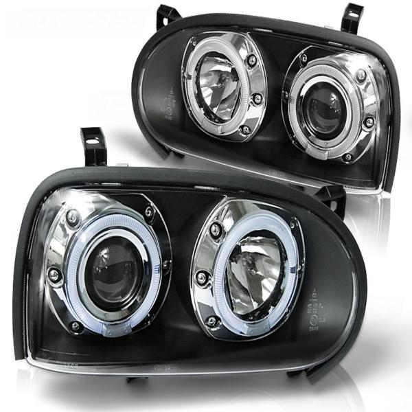 LED Angel Eyes Scheinwerfer passend für VW Golf 3 91-97 schwarz