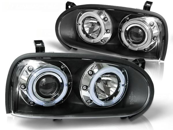 LED Angel Eyes Scheinwerfer passend für VW Golf 3 91-97 schwarz