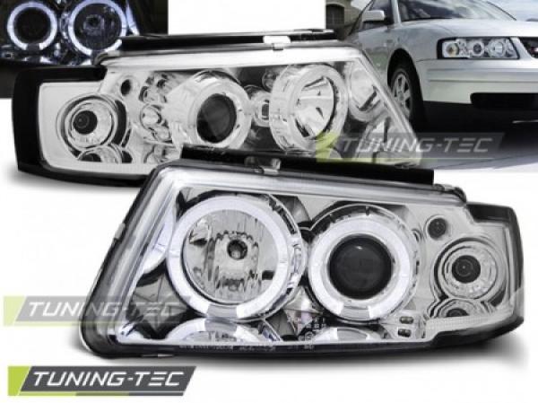 LED Angel Eyes Scheinwerfer passend für VW Passat 3B (B5) 96-00 chrom