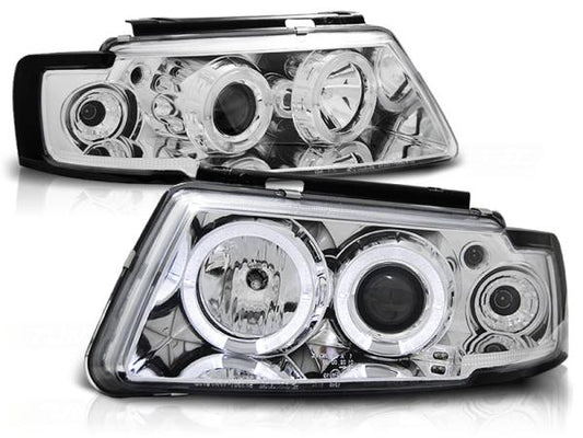 LED Angel Eyes Scheinwerfer passend für VW Passat 3B (B5) 96-00 chrom