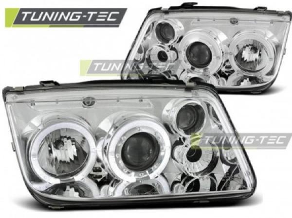 LED Angel Eyes Scheinwerfer passend für VW Bora 98-05 chrom