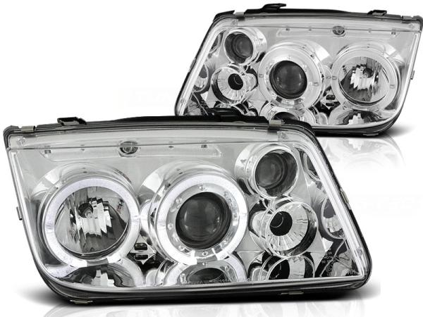 LED Angel Eyes Scheinwerfer passend für VW Bora 98-05 chrom