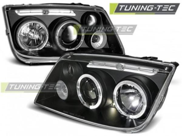 LED Angel Eyes Scheinwerfer passend für VW Bora 98-05 schwarz