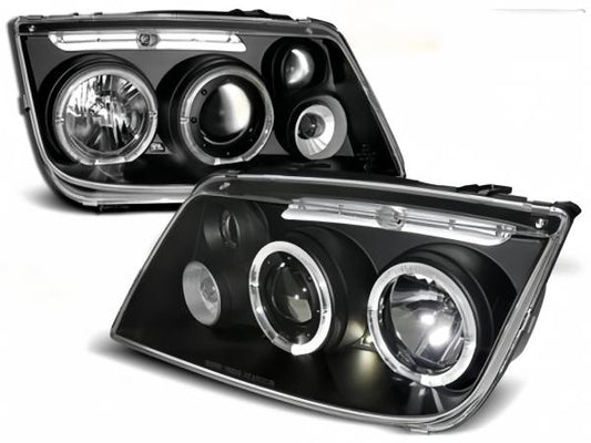 LED Angel Eyes Scheinwerfer passend für VW Bora 98-05 schwarz