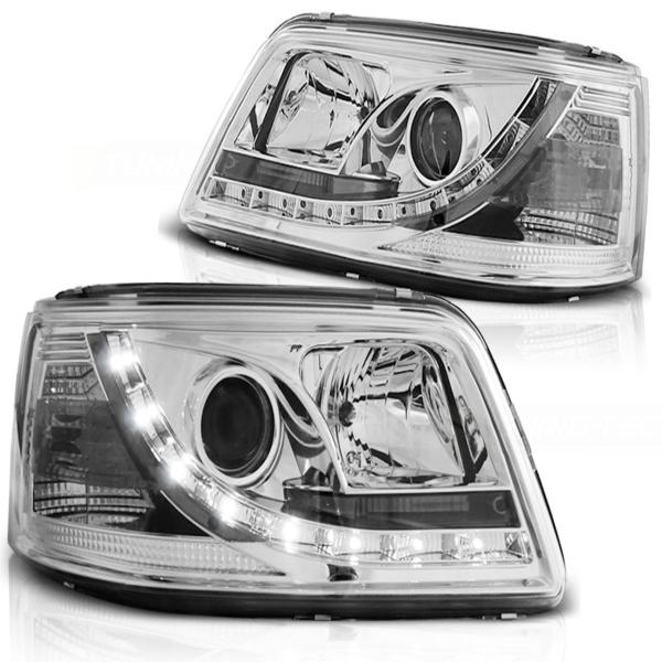 Scheinwerfer LED Tagfahrlicht Optik passend für VW T5 Bj. 03-09 Chrom