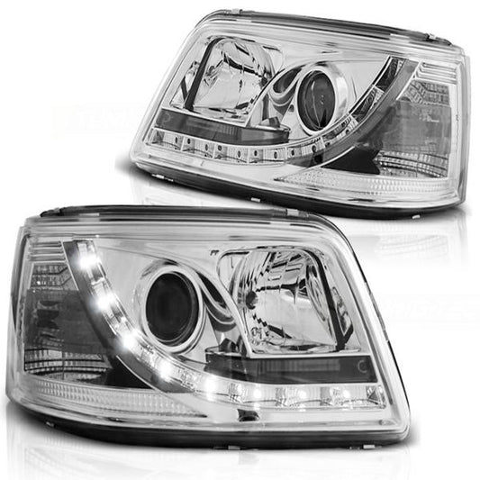Scheinwerfer LED Tagfahrlicht Optik passend für VW T5 Bj. 03-09 Chrom