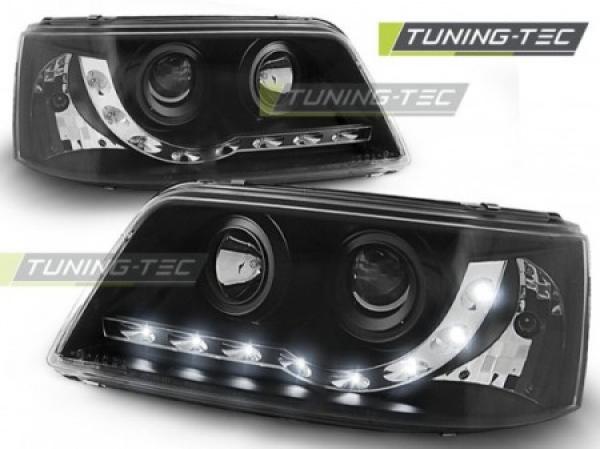 Scheinwerfer LED Tagfahrlicht Optik passend für VW T5 Bj. 03-09 Schwarz
