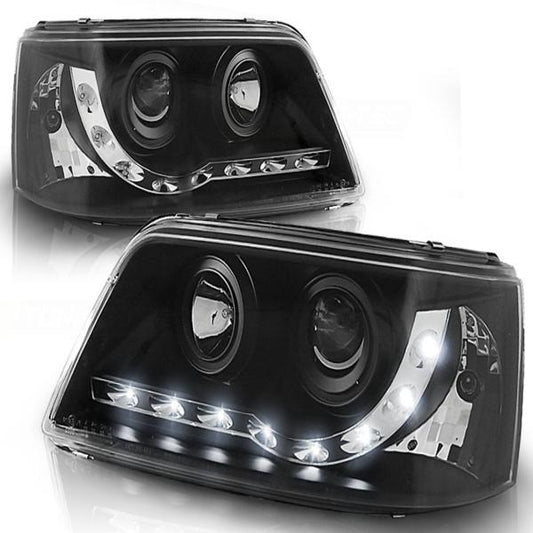 Scheinwerfer LED Tagfahrlicht Optik passend für VW T5 Bj. 03-09 Schwarz