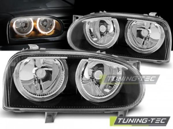 Scheinwerfer Angel Eyes passend für VW Golf 3 91-97 Schwarz
