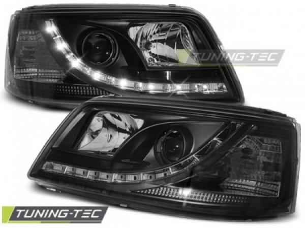 Scheinwerfer LED Tagfahrlicht Optik passend für VW T5 Bj. 03-09 Schwarz