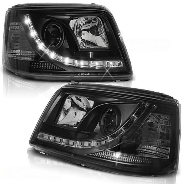 Scheinwerfer LED Tagfahrlicht Optik passend für VW T5 Bj. 03-09 Schwarz