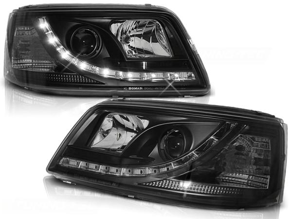 Scheinwerfer LED Tagfahrlicht Optik passend für VW T5 Bj. 03-09 Schwarz