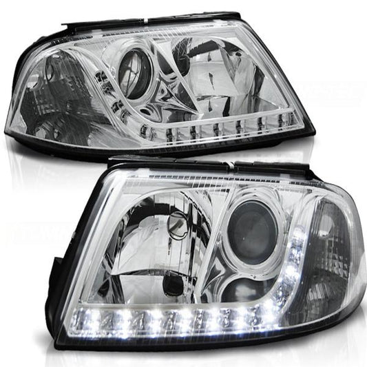 Scheinwerfer LED Tagfahrlicht Optik passend für VW Passat 3BG Bj. 00-05 Chrom