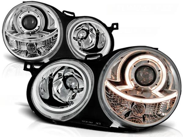 Scheinwerfer Angel Eyes passend für VW Polo 9N Bj. 01-05 Chrom