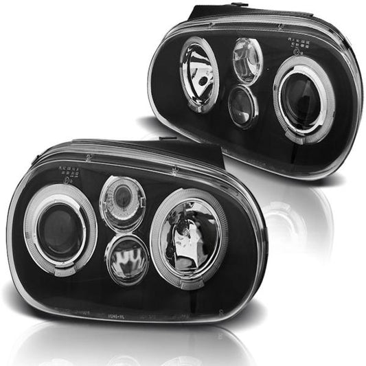 LED Angel Eyes Scheinwerfer passend für VW Golf 4 97-03 schwarz