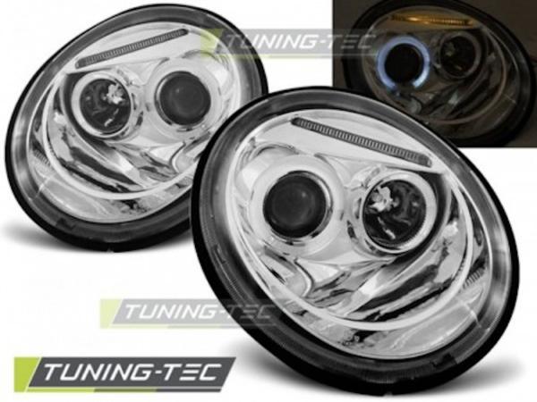 LED Angel Eyes Scheinwerfer passend für VW New Beetle 98-05 chrom