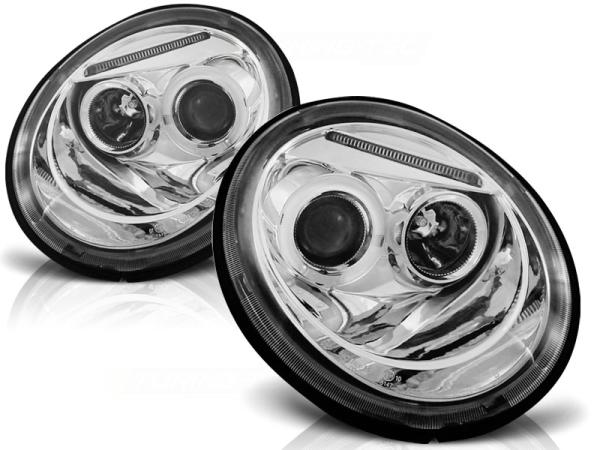 LED Angel Eyes Scheinwerfer passend für VW New Beetle 98-05 chrom