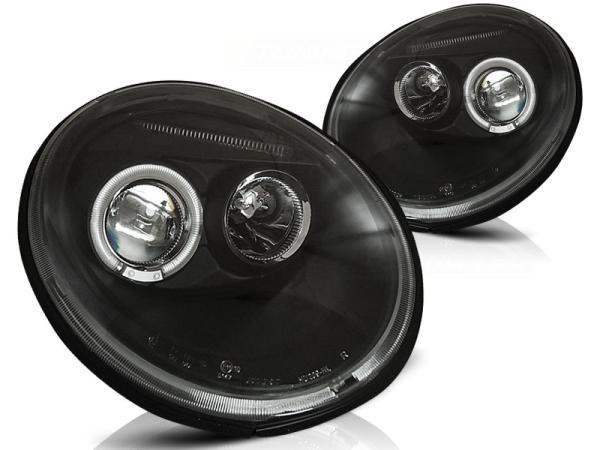 LED Angel Eyes Scheinwerfer passend für VW New Beetle 98-05 schwarz