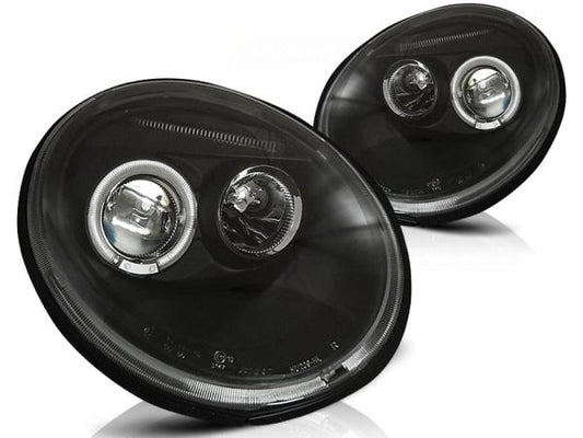 LED Angel Eyes Scheinwerfer passend für VW New Beetle 98-05 schwarz