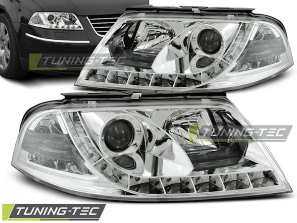 Scheinwerfer LED Tagfahrlicht Optik passend für VW Passat 3BG Bj. 00-05 Chrom