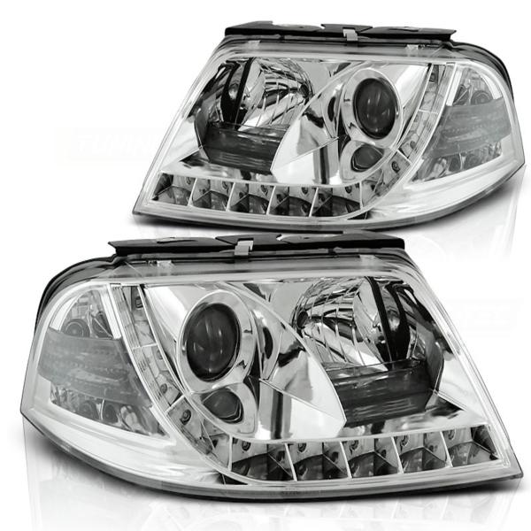 Scheinwerfer LED Tagfahrlicht Optik passend für VW Passat 3BG Bj. 00-05 Chrom