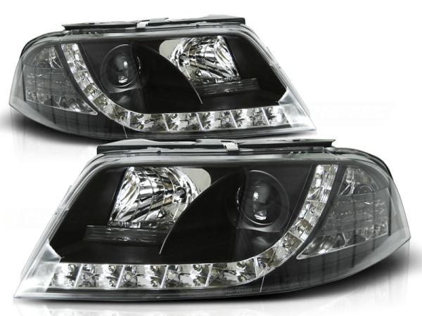 Scheinwerfer LED Tagfahrlicht Optik passend für VW Passat 3BG Bj. 00-05 Schwarz