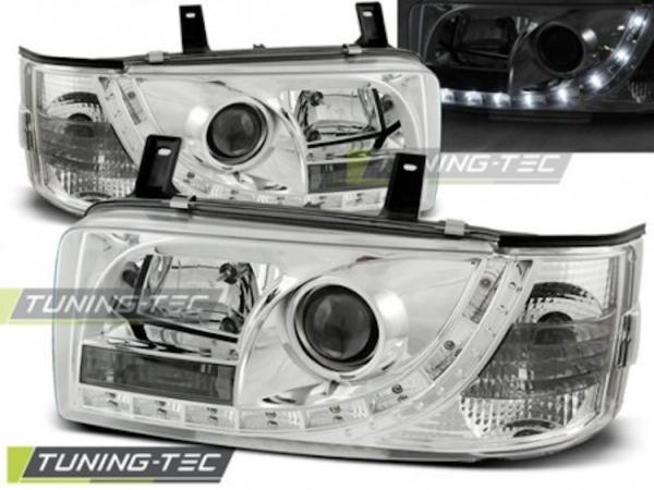 Scheinwerfer LED Tagfahrlicht Optik passend für VW T4 Bus Bj. 90-03 Chrom