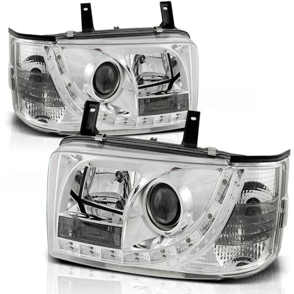 Scheinwerfer LED Tagfahrlicht Optik passend für VW T4 Bus Bj. 90-03 Chrom