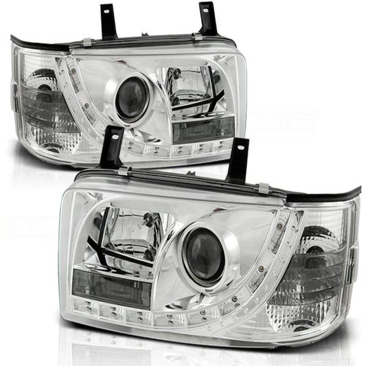 Scheinwerfer LED Tagfahrlicht Optik passend für VW T4 Bus Bj. 90-03 Chrom