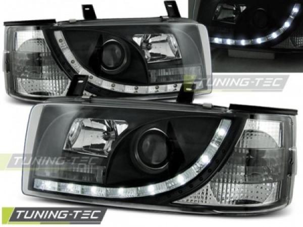 Scheinwerfer LED Tagfahrlicht Optik passend für VW T4 Bus Bj. 90-03 Schwarz