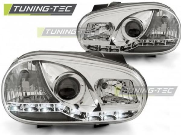 Scheinwerfer LED Tagfahrlicht Optik passend für VW Golf 4 Bj. 97-03 Chrom