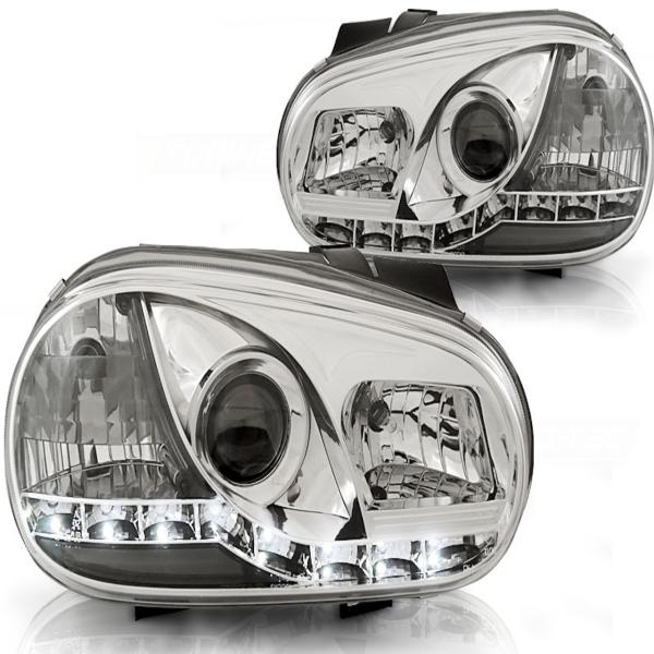 Scheinwerfer LED Tagfahrlicht Optik passend für VW Golf 4 Bj. 97-03 Chrom