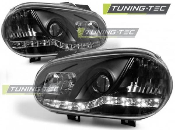 LED Tagfahrlicht Design Scheinwerfer passend für VW Golf 4 97-03 schwarz