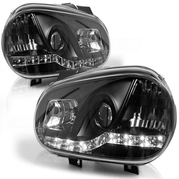 LED Tagfahrlicht Design Scheinwerfer passend für VW Golf 4 97-03 schwarz