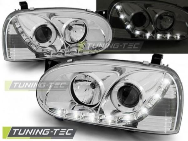 Scheinwerfer LED Tagfahrlicht Optik passend für VW Golf 3 91-97 Chrom