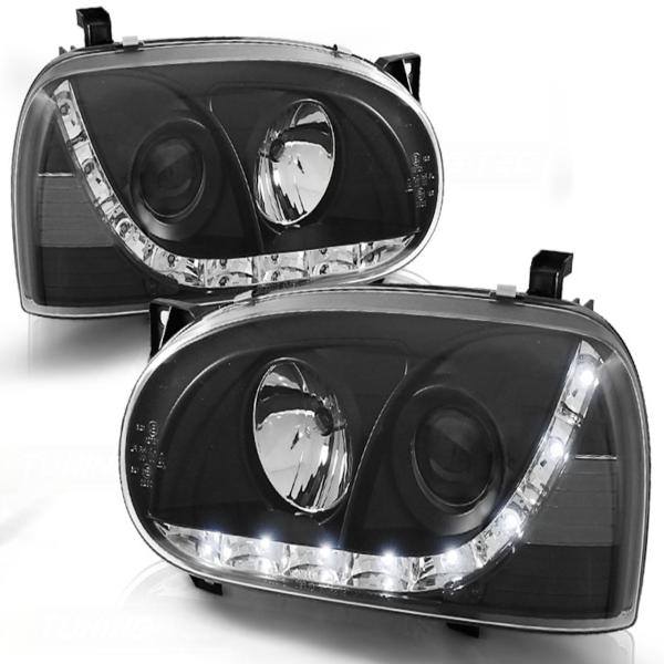 Scheinwerfer LED Tagfahrlicht Optik passend für VW Golf 3 91-97 Schwarz