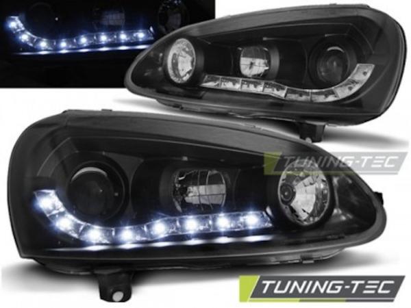LED Tagfahrlicht Design Scheinwerfer passend für VW Golf 5 03-09 schwarz