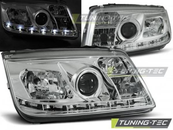 LED Tagfahrlicht Design Scheinwerfer passend für VW Bora 98-05 chrom