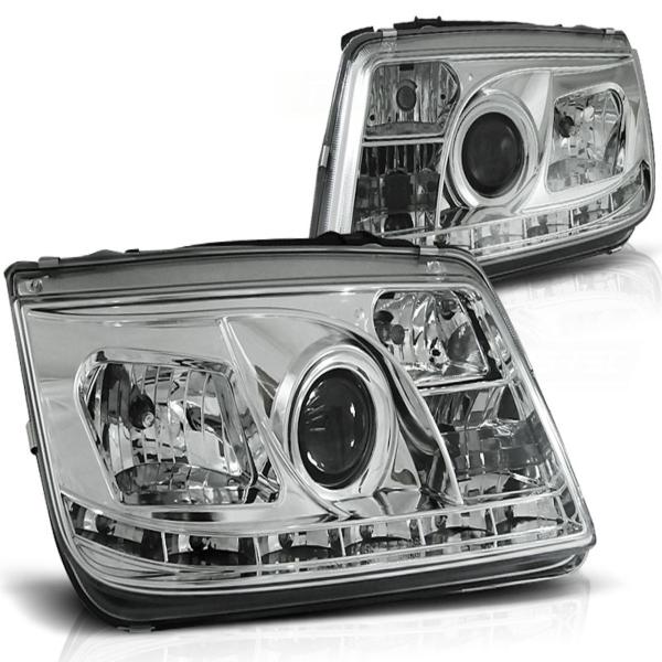 LED Tagfahrlicht Design Scheinwerfer passend für VW Bora 98-05 chrom