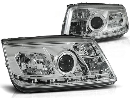 LED Tagfahrlicht Design Scheinwerfer passend für VW Bora 98-05 chrom
