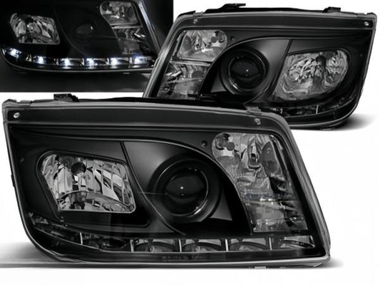 LED Tagfahrlicht Design Scheinwerfer passend für VW Bora 98-05 schwarz