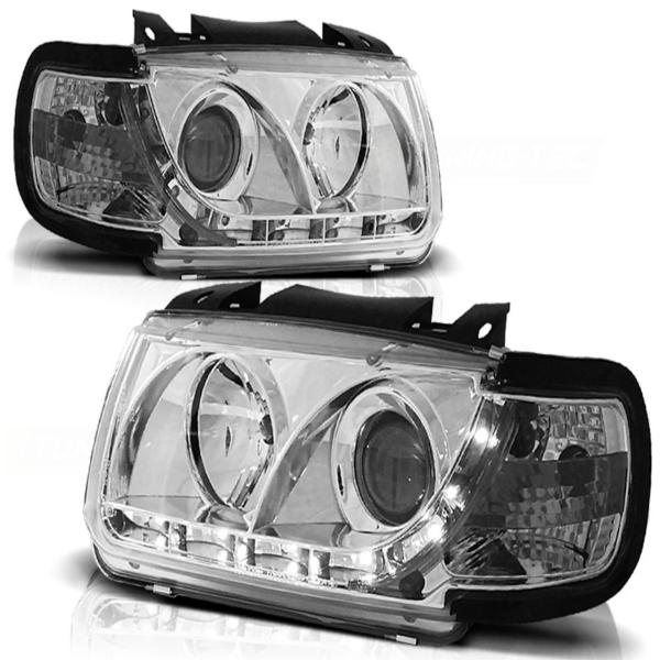 Scheinwerfer LED Tagfahrlicht Optik passend für VW Polo 6N Bj. 94-99 Chrom