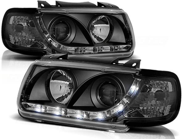 Scheinwerfer LED Tagfahrlicht Optik passend für VW Polo 6N Bj. 94-99 Schwarz