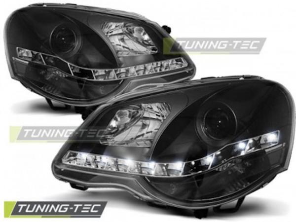Scheinwerfer LED Tagfahrlicht Optik passend für VW Polo 9N3 Bj. 05-09 Schwarz
