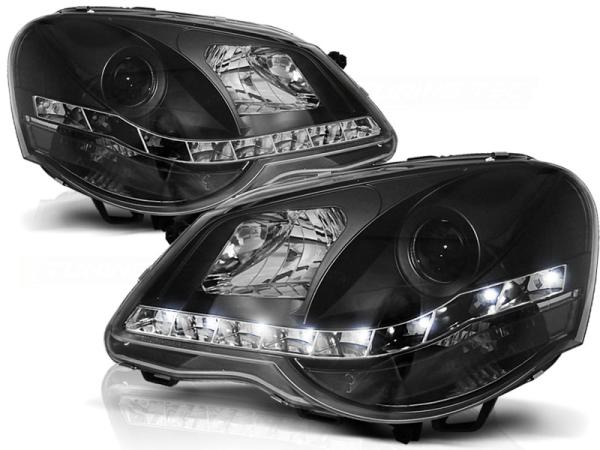 Scheinwerfer LED Tagfahrlicht Optik passend für VW Polo 9N3 Bj. 05-09 Schwarz