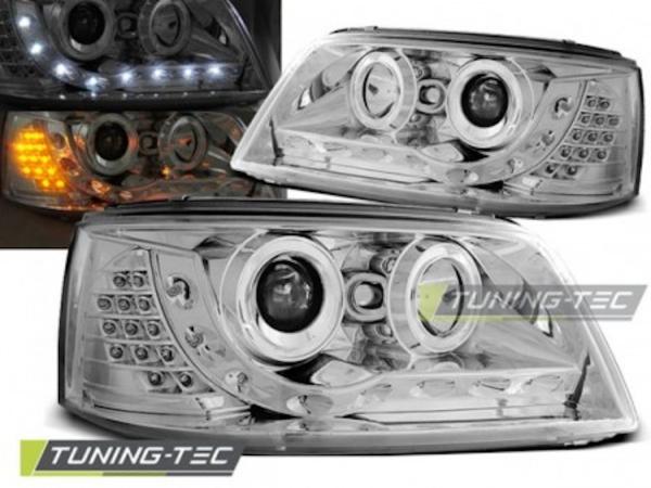 LED Tagfahrlicht Design Scheinwerfer passend für VW T5 03-09 chrom mit LED Blinker
