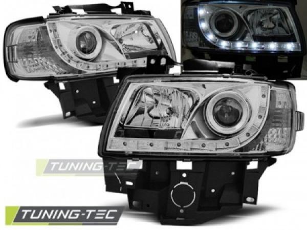 Scheinwerfer LED Tagfahrlicht Optik passend für VW T4 Multivan Caravelle Bj. 96-03 Chrom