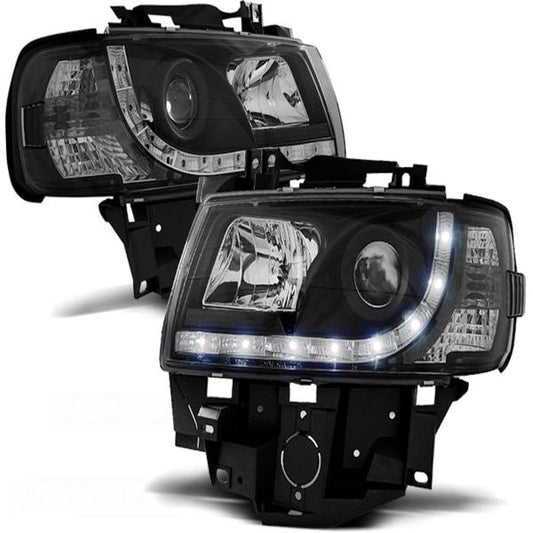 Scheinwerfer LED Tagfahrlicht Optik passend für VW T4 Multivan Caravelle 96-03 Schwarz