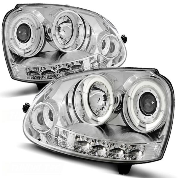 LED Angel Eyes Scheinwerfer passend für VW Golf 5 03-09 chrom