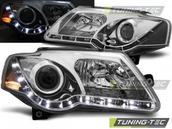 Scheinwerfer LED Tagfahrlicht Optik passend für VW Passat 3C B6 Bj. 05-10 Chrom